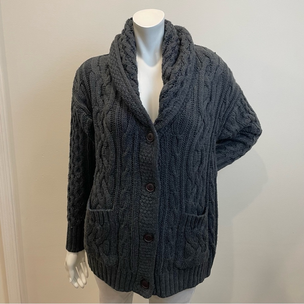 SKULL CASHMERE Dark Gray Chunky Cable Knit Cardigan Grandpa Sweater